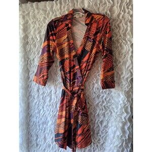 NEW Flora Bea Nyc Orange Milo Mini Dress Wrap Front Size Medium